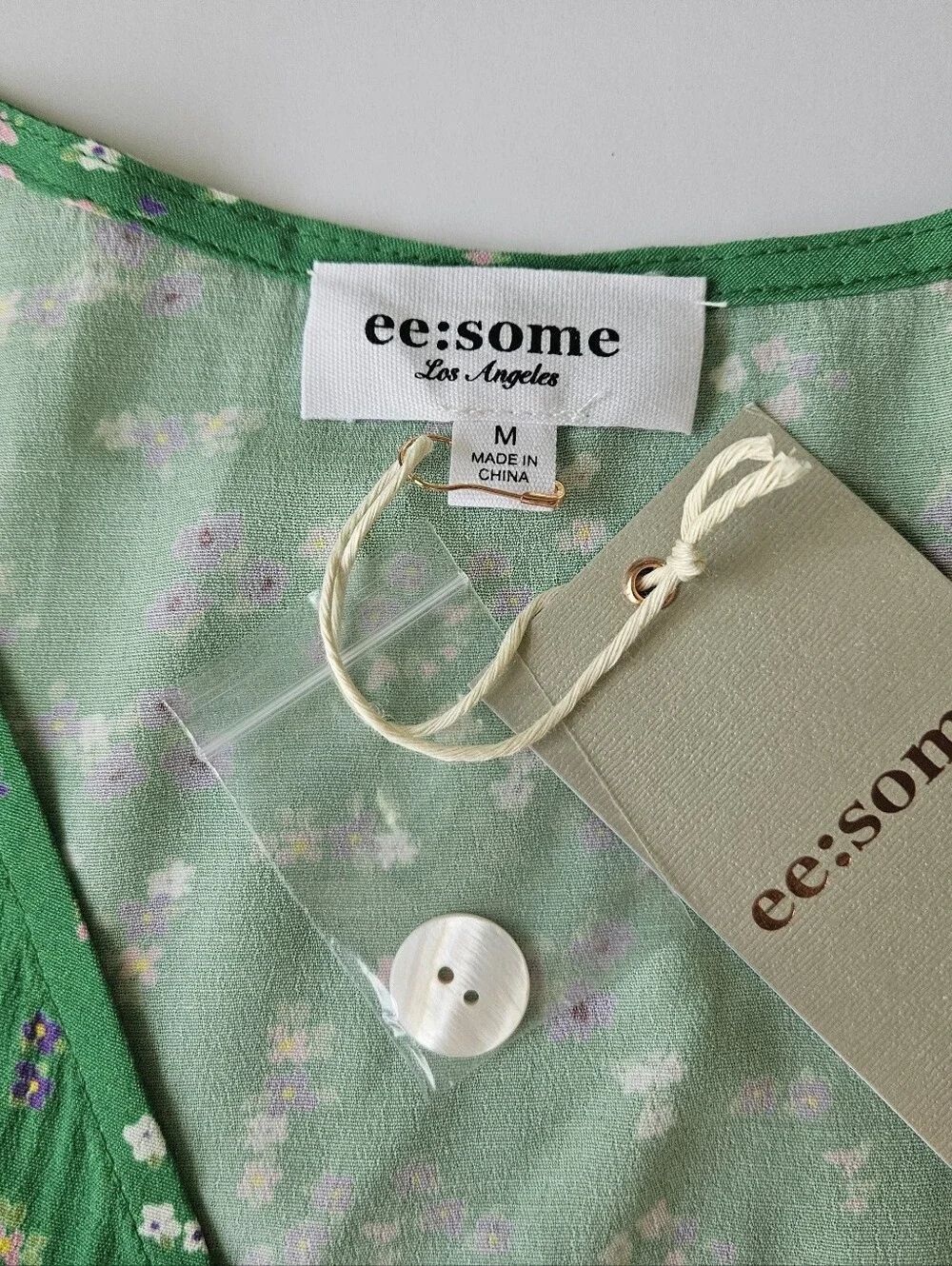 ee:some Floral 2 Piece Set Medium Green Tank Top Shorts Lace Trim Cottagecore